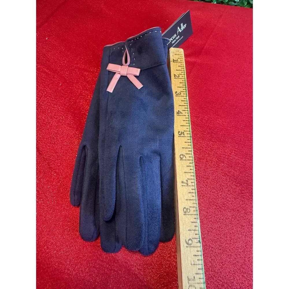 NWT Marcus Adler Women's Navy Faux Suede Bow Touchscreen Gloves One Size Gift